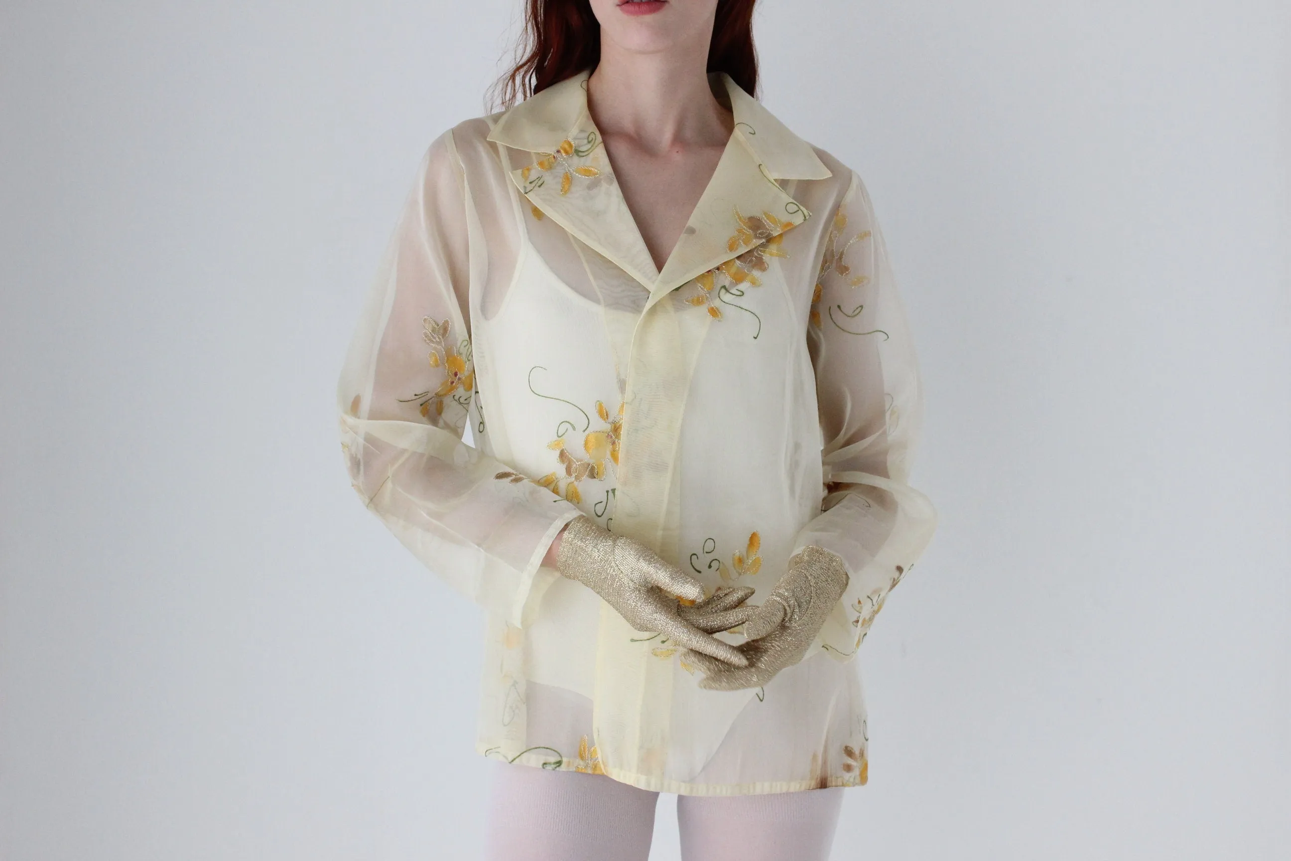 80s Maggie Shepherd Hand Painted Organza Layering Jacket