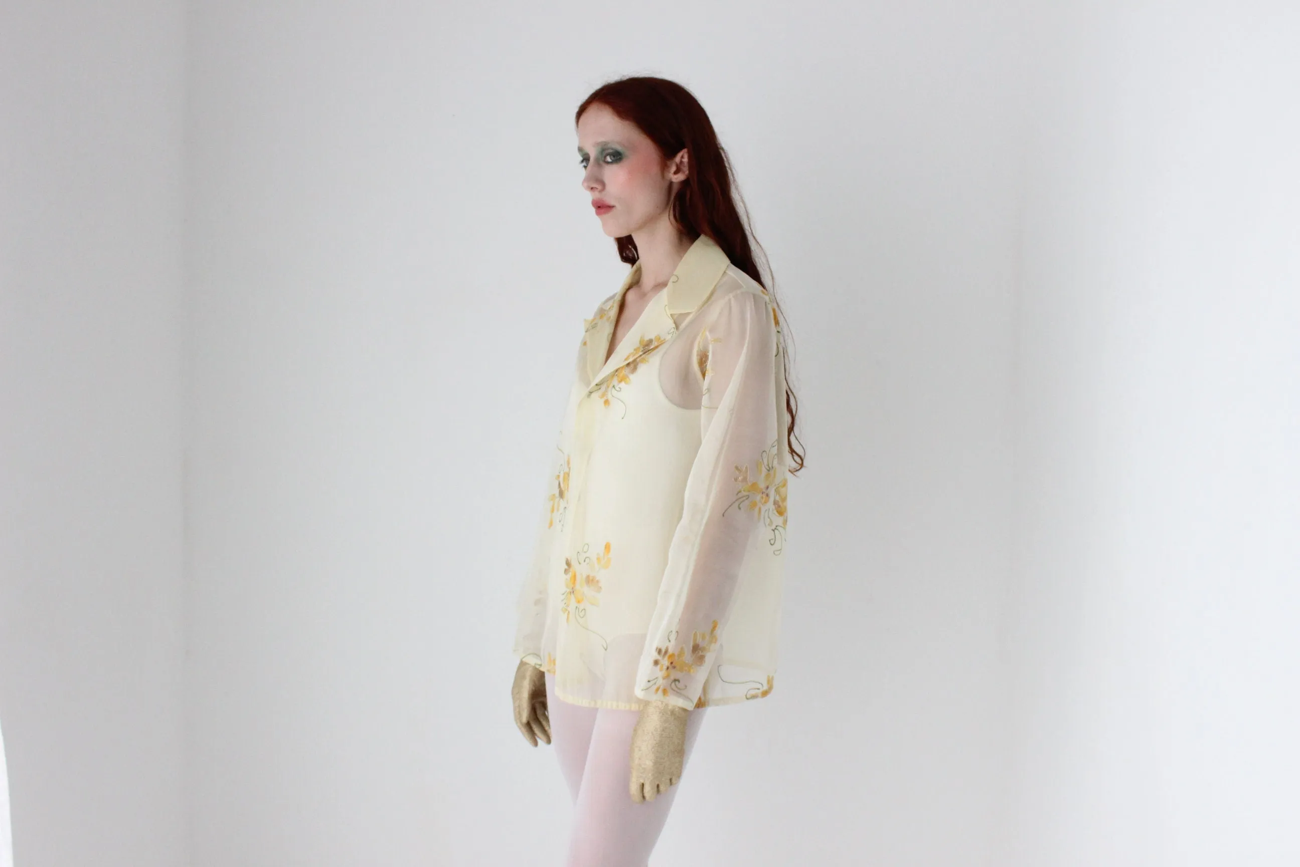 80s Maggie Shepherd Hand Painted Organza Layering Jacket