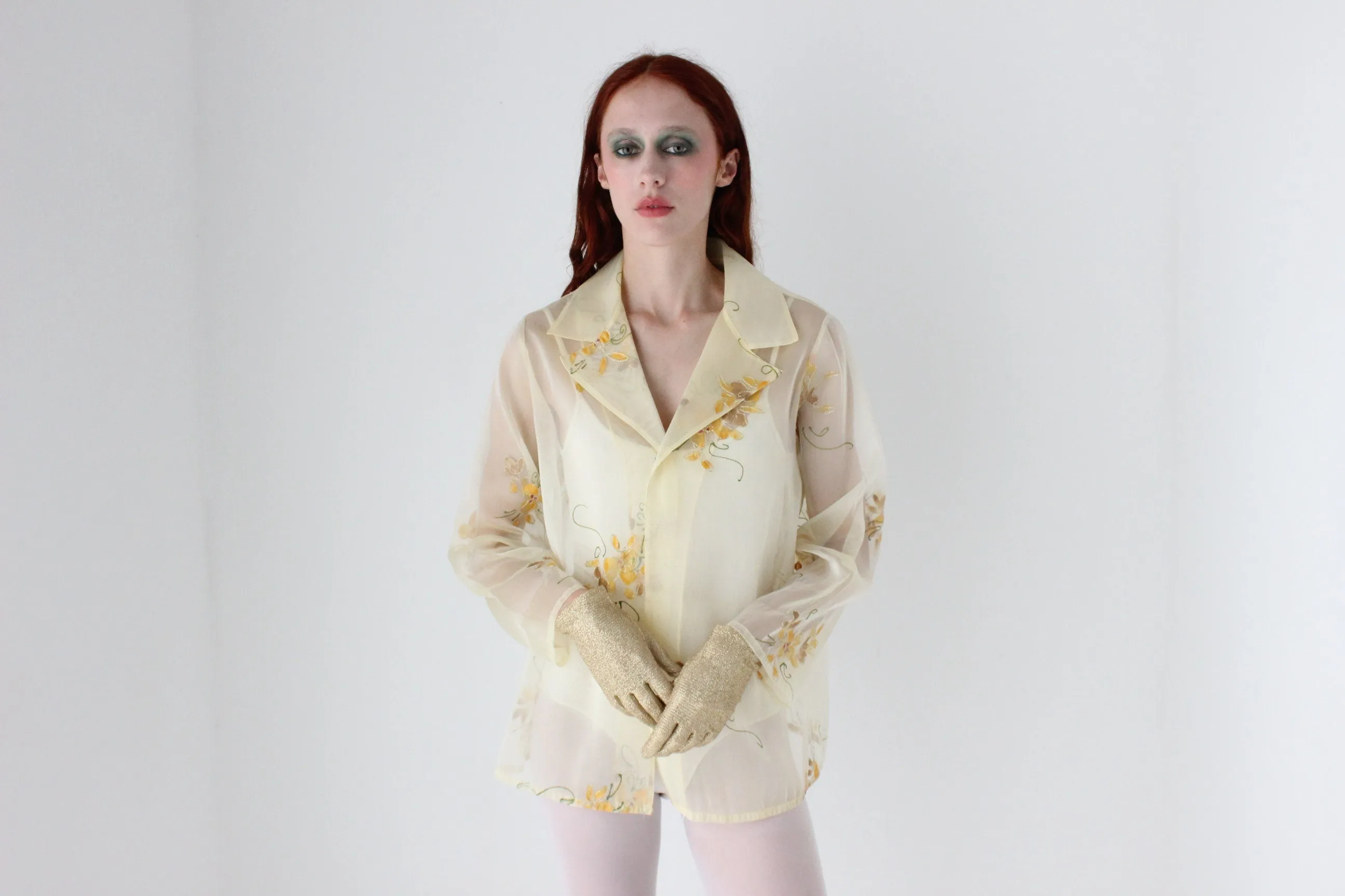 80s Maggie Shepherd Hand Painted Organza Layering Jacket