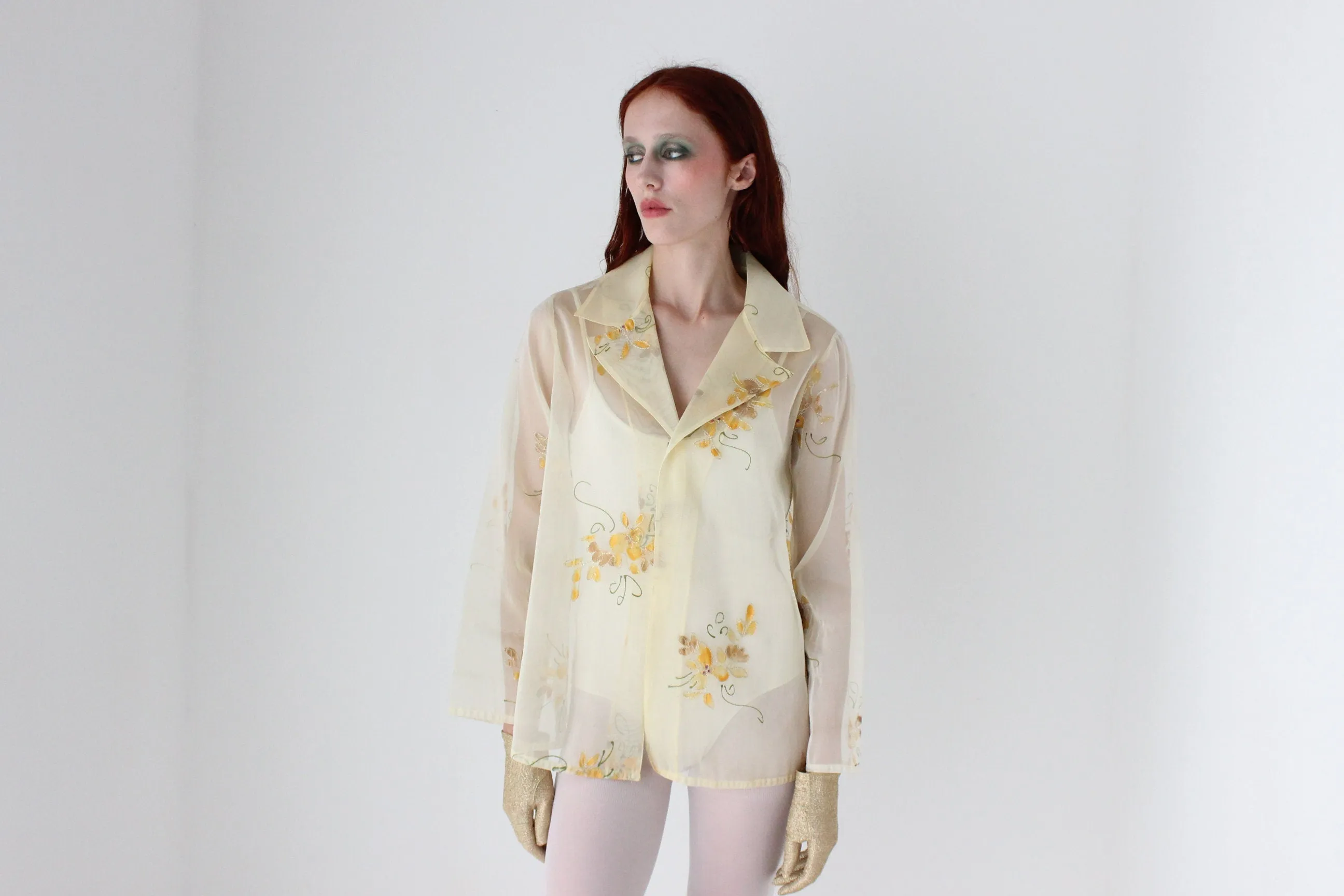 80s Maggie Shepherd Hand Painted Organza Layering Jacket