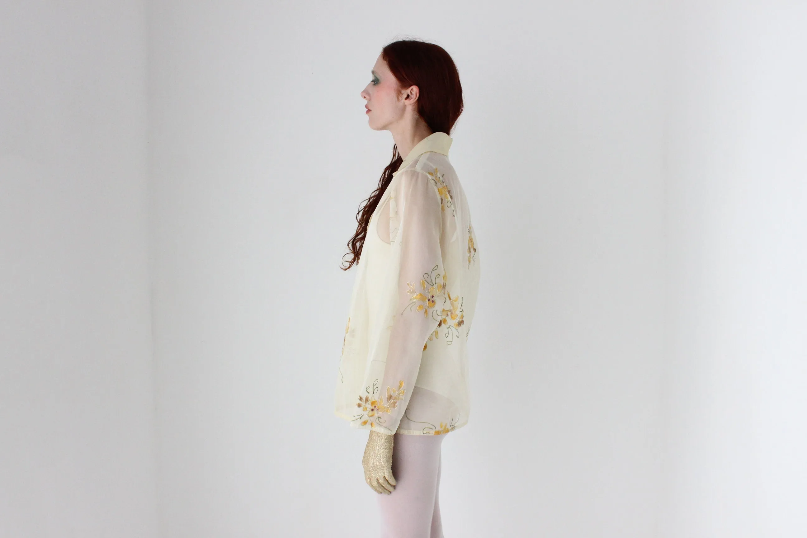 80s Maggie Shepherd Hand Painted Organza Layering Jacket