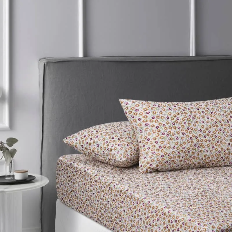 Accessorize Lisa Washed Cotton Printed Fitted Sheet and Pillowcase Set