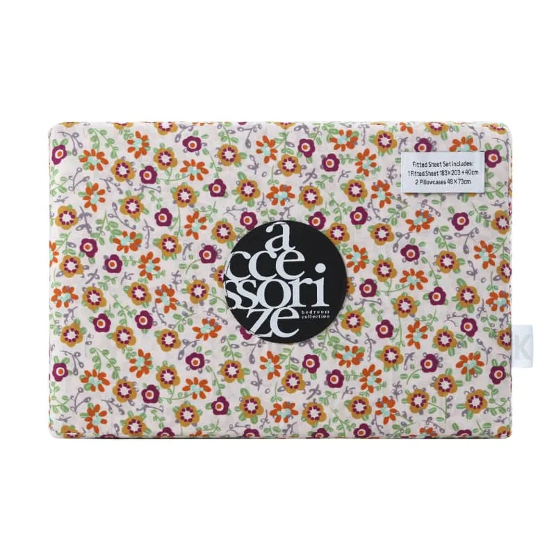 Accessorize Lisa Washed Cotton Printed Fitted Sheet and Pillowcase Set