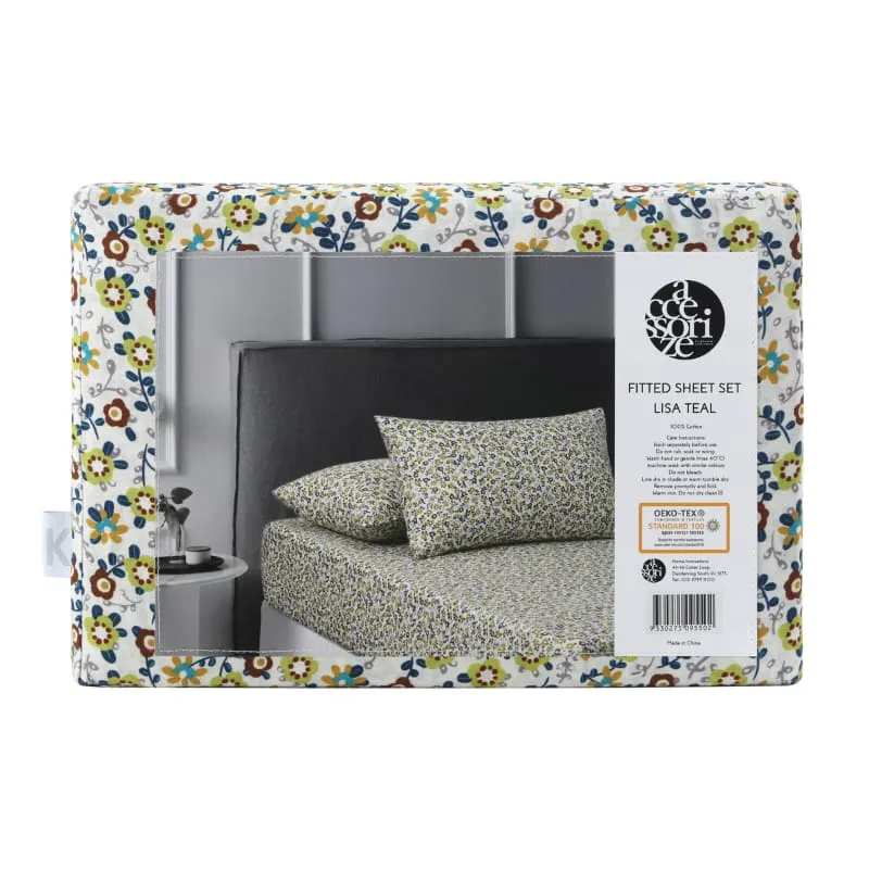 Accessorize Lisa Washed Cotton Printed Fitted Sheet and Pillowcase Set