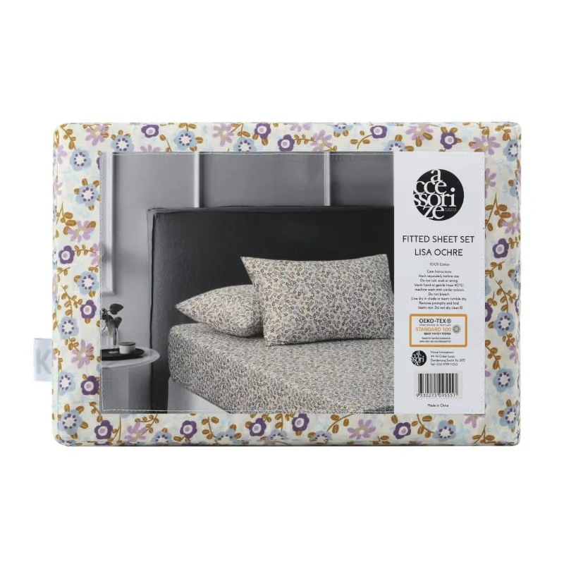 Accessorize Lisa Washed Cotton Printed Fitted Sheet and Pillowcase Set