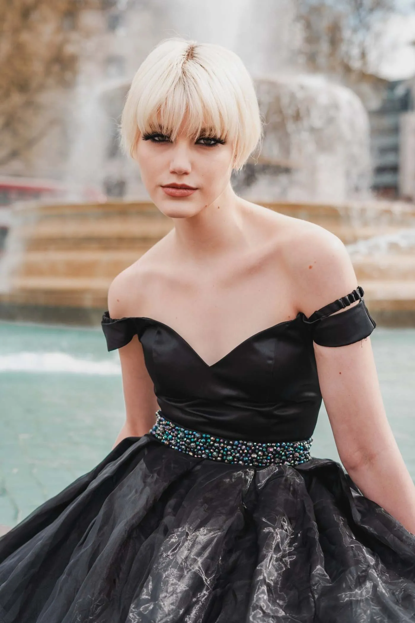 Black Organza Evening Gown Skirt with Embroidered Waistband