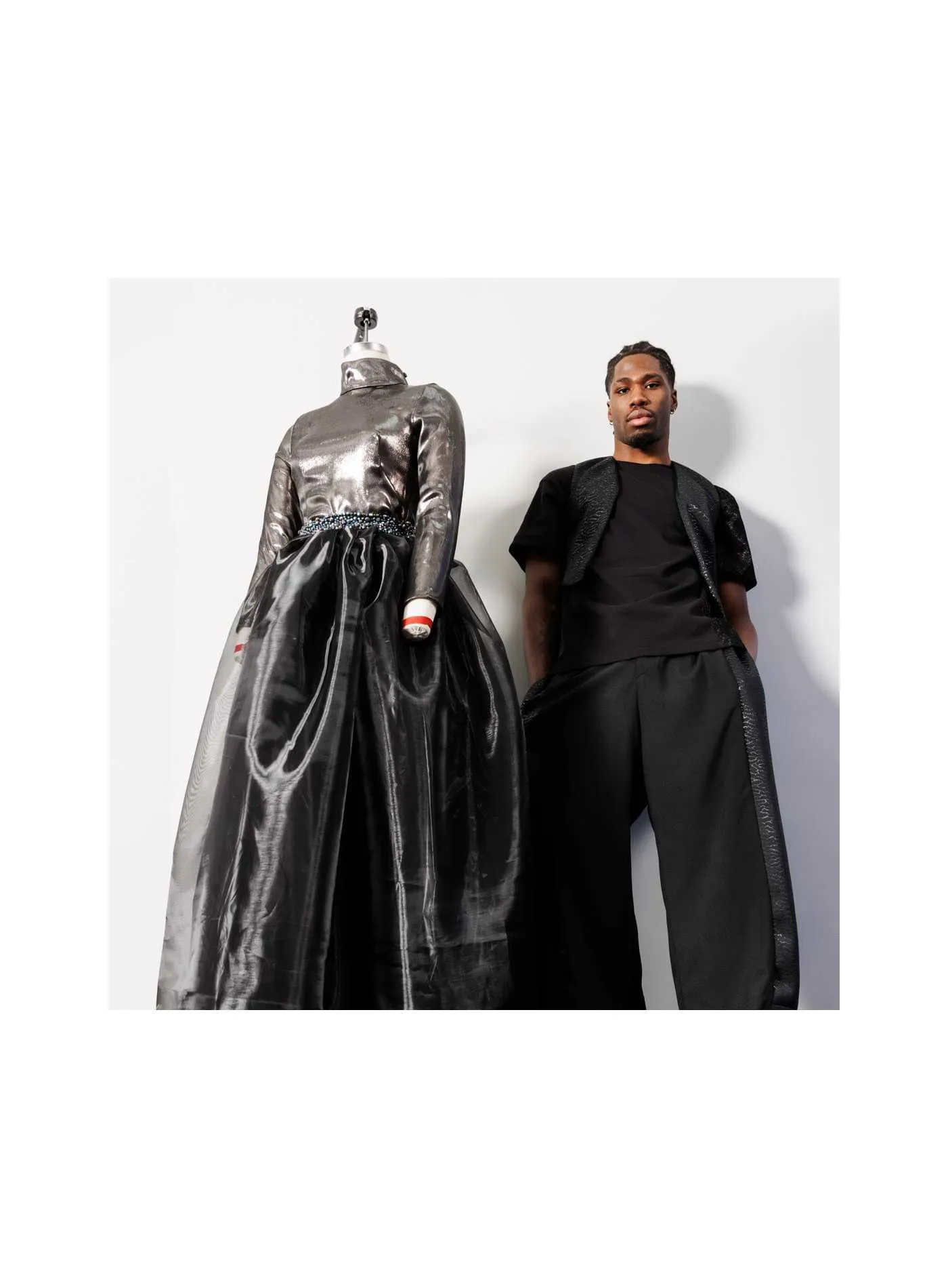 Black Organza Evening Gown Skirt with Embroidered Waistband