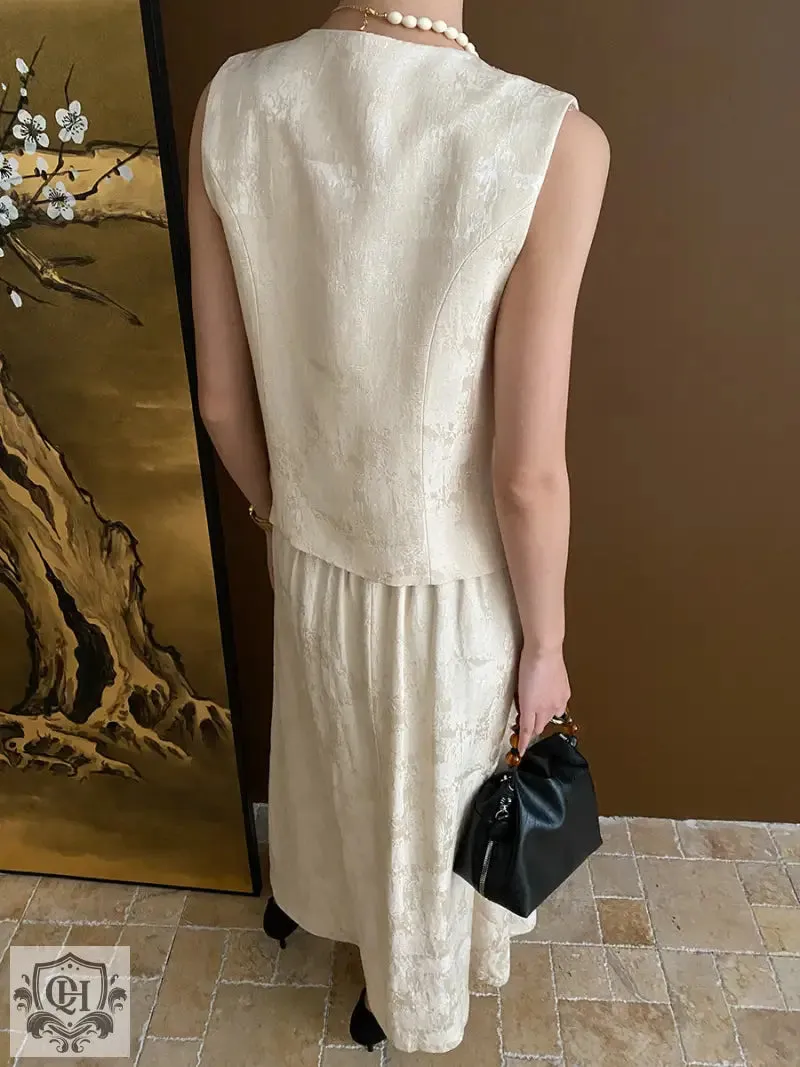 Buttoned Vest Top & High Rise Midi Skirt