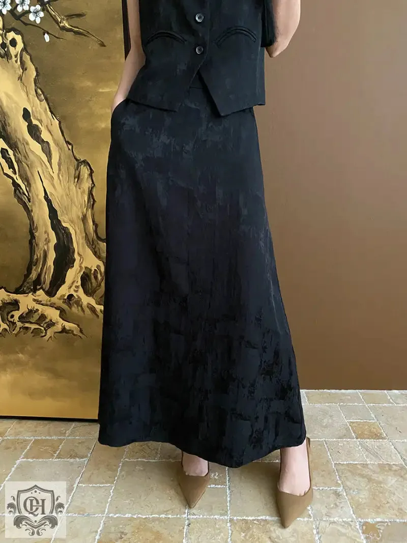 Buttoned Vest Top & High Rise Midi Skirt