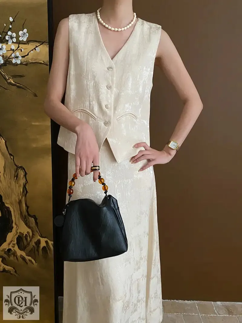Buttoned Vest Top & High Rise Midi Skirt
