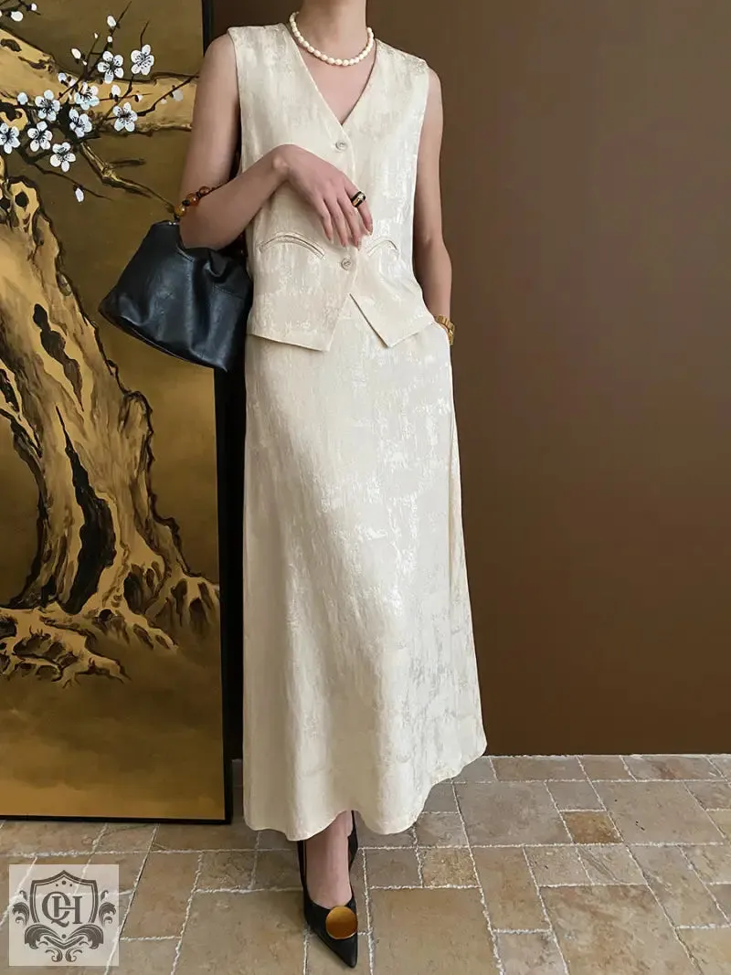 Buttoned Vest Top & High Rise Midi Skirt