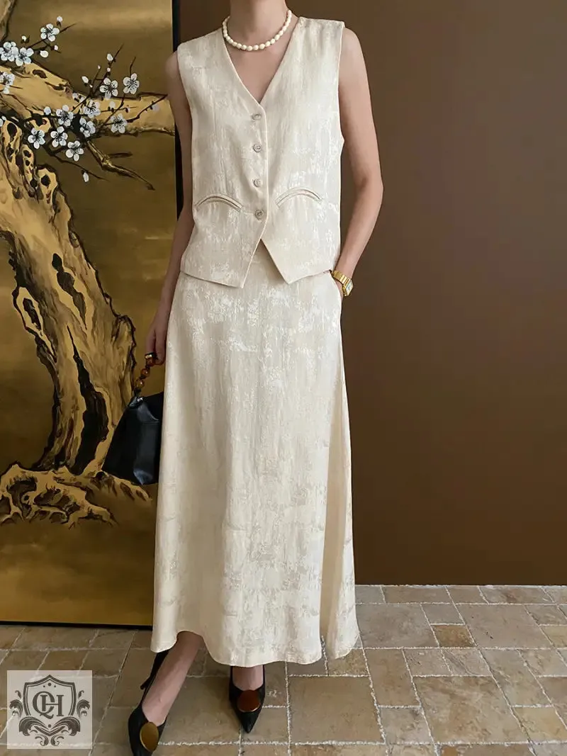 Buttoned Vest Top & High Rise Midi Skirt