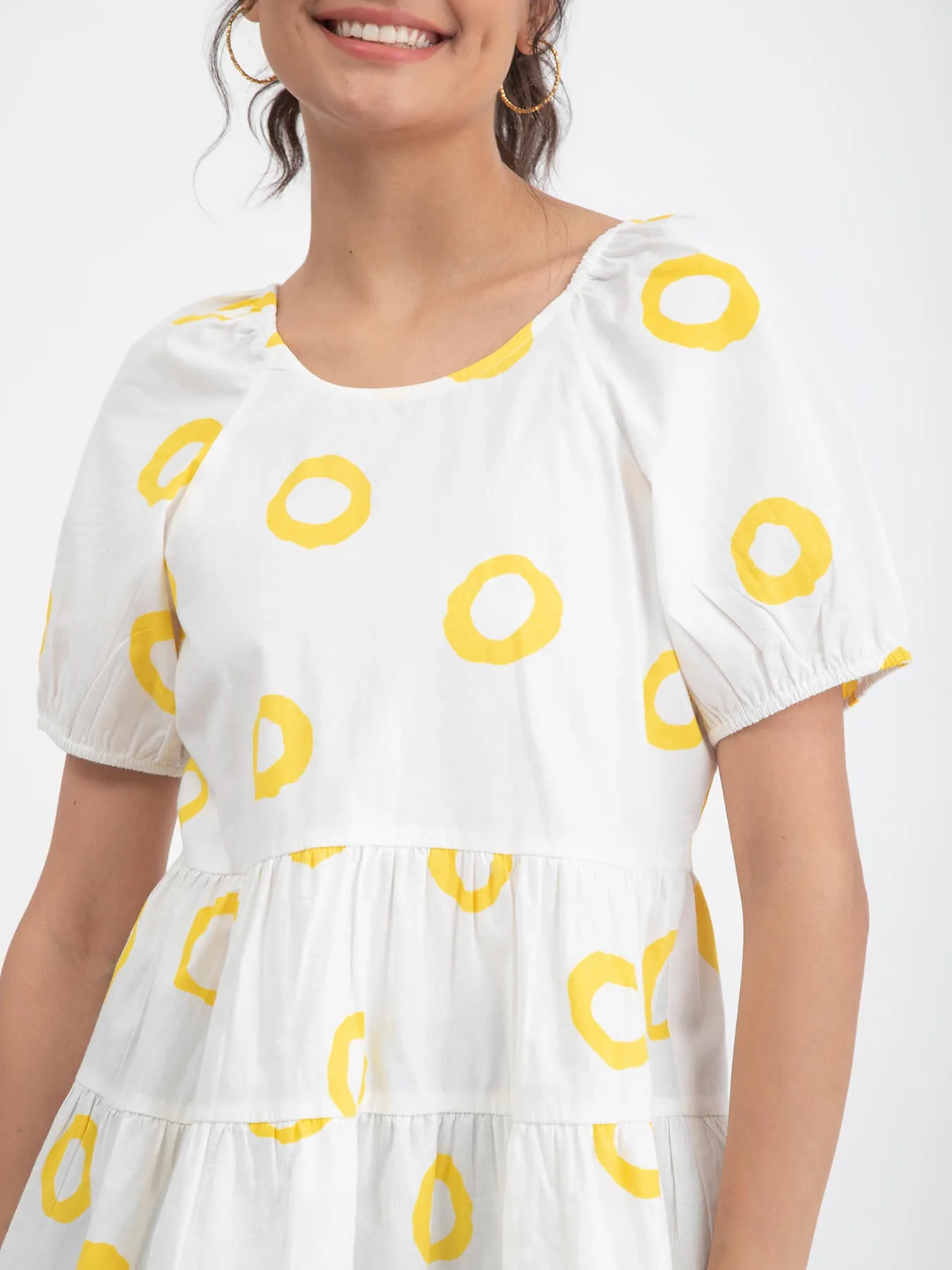 Cotton Poplin Polka Flared Top - White