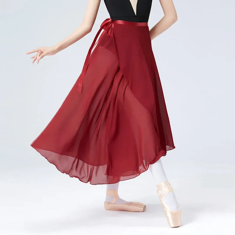 Dance Skirt Women Long Chiffon Ballet Ballroom Waist Tie Skirt
