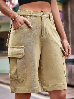 Elastic Waist Denim Overalls Cropped Shorts