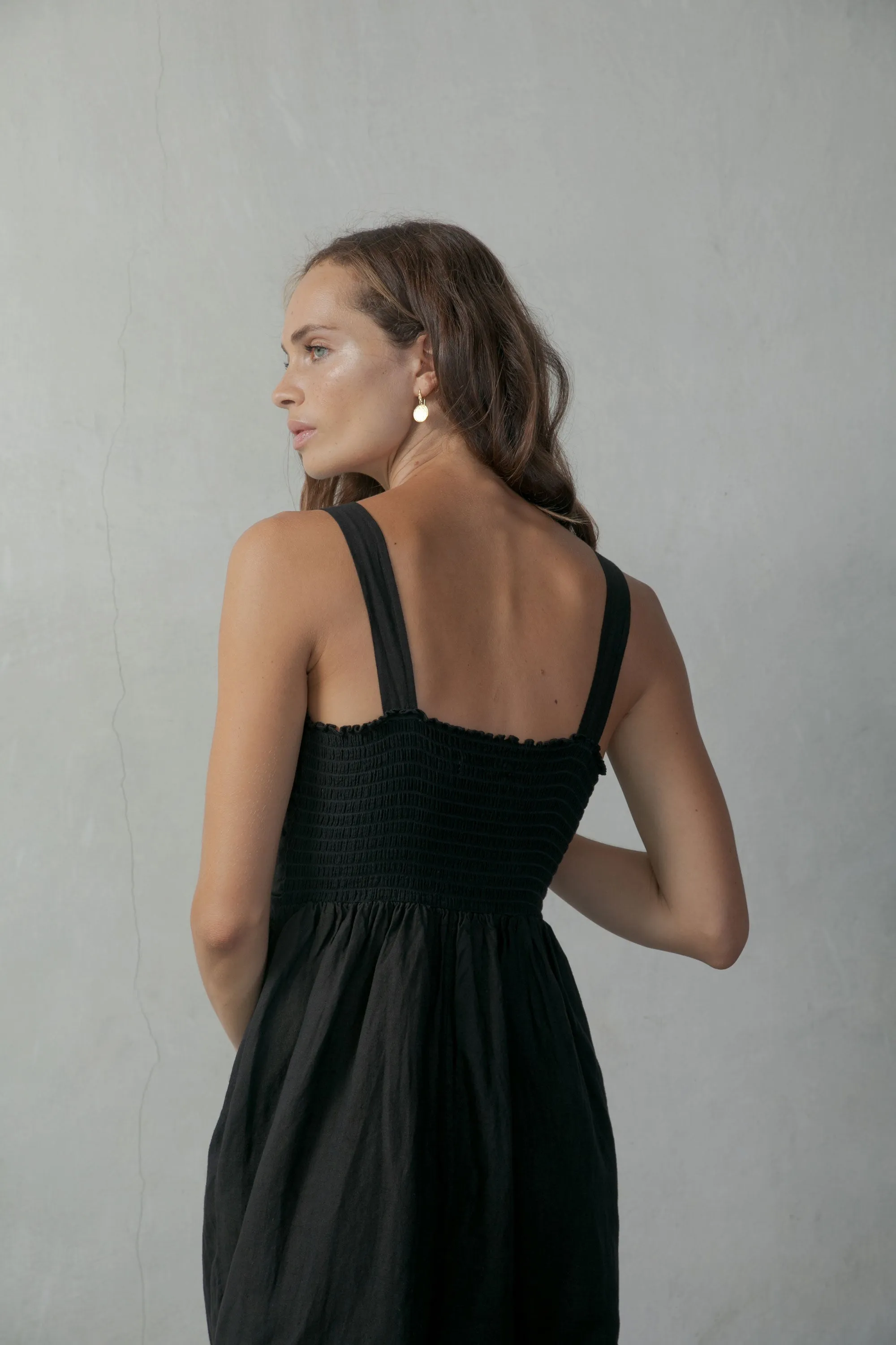 Farfalla Linen Midi Dress Black