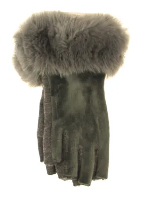 Fashion Gloves - Velvet Fingerless With Faux Fu - GREY - Set of 2