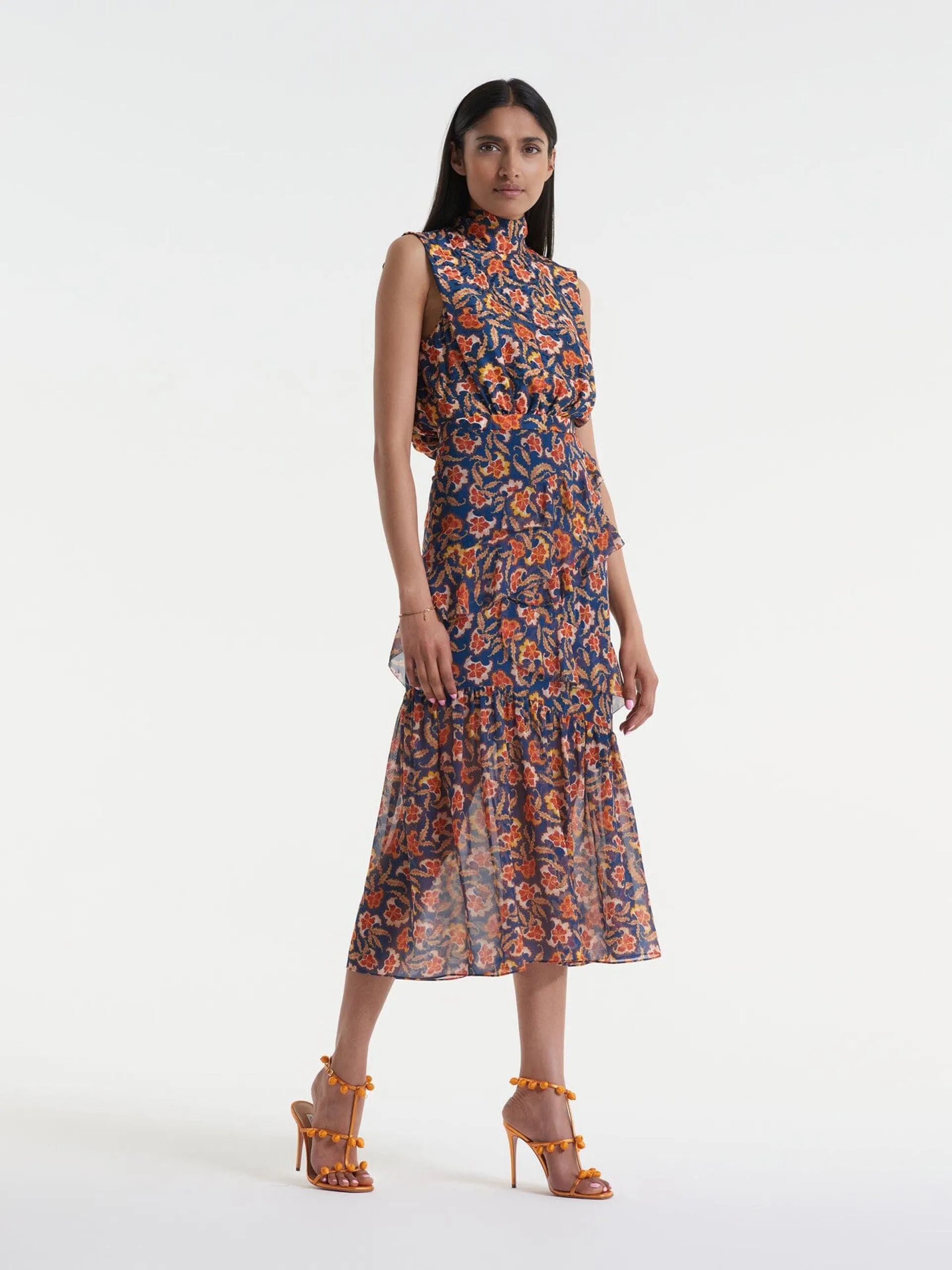 Fleur ruffle dress in delemare navy