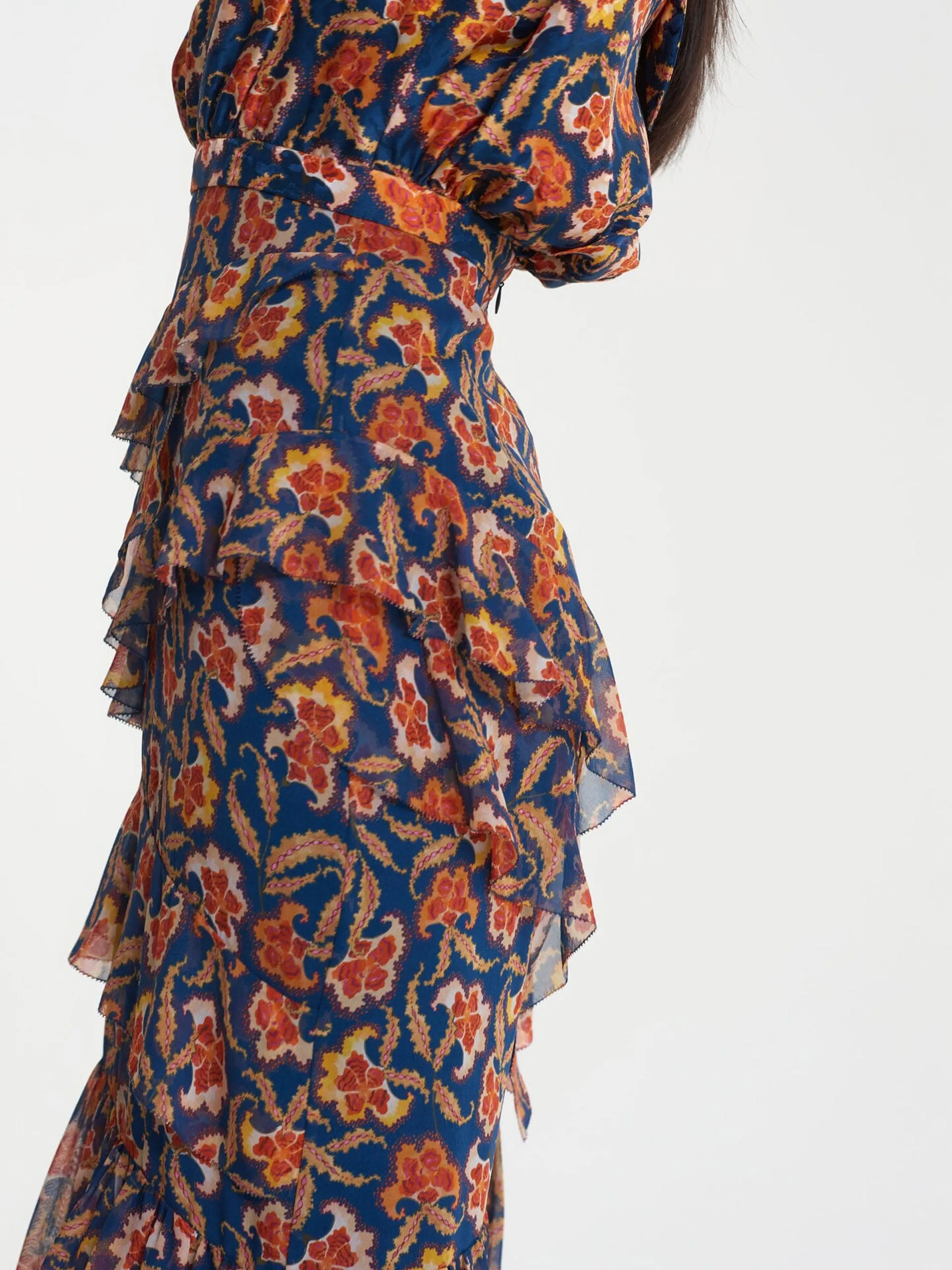 Fleur ruffle dress in delemare navy
