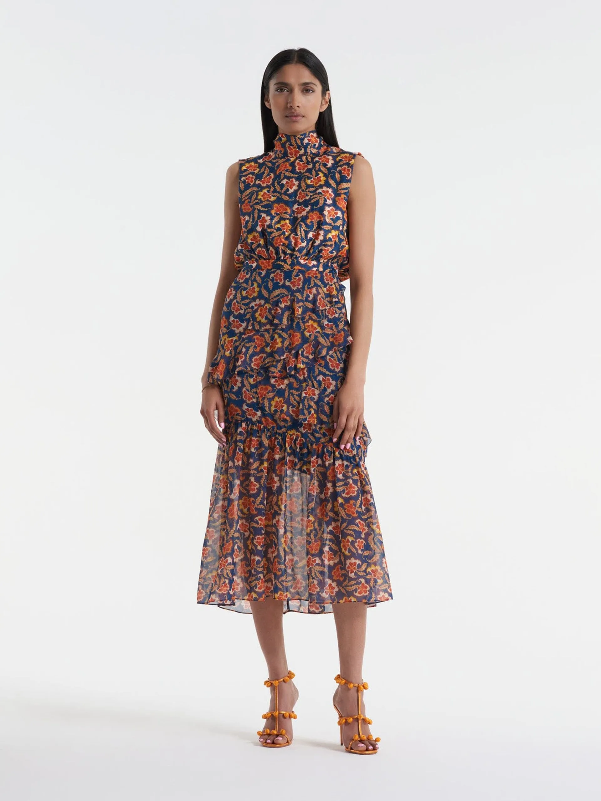 Fleur ruffle dress in delemare navy