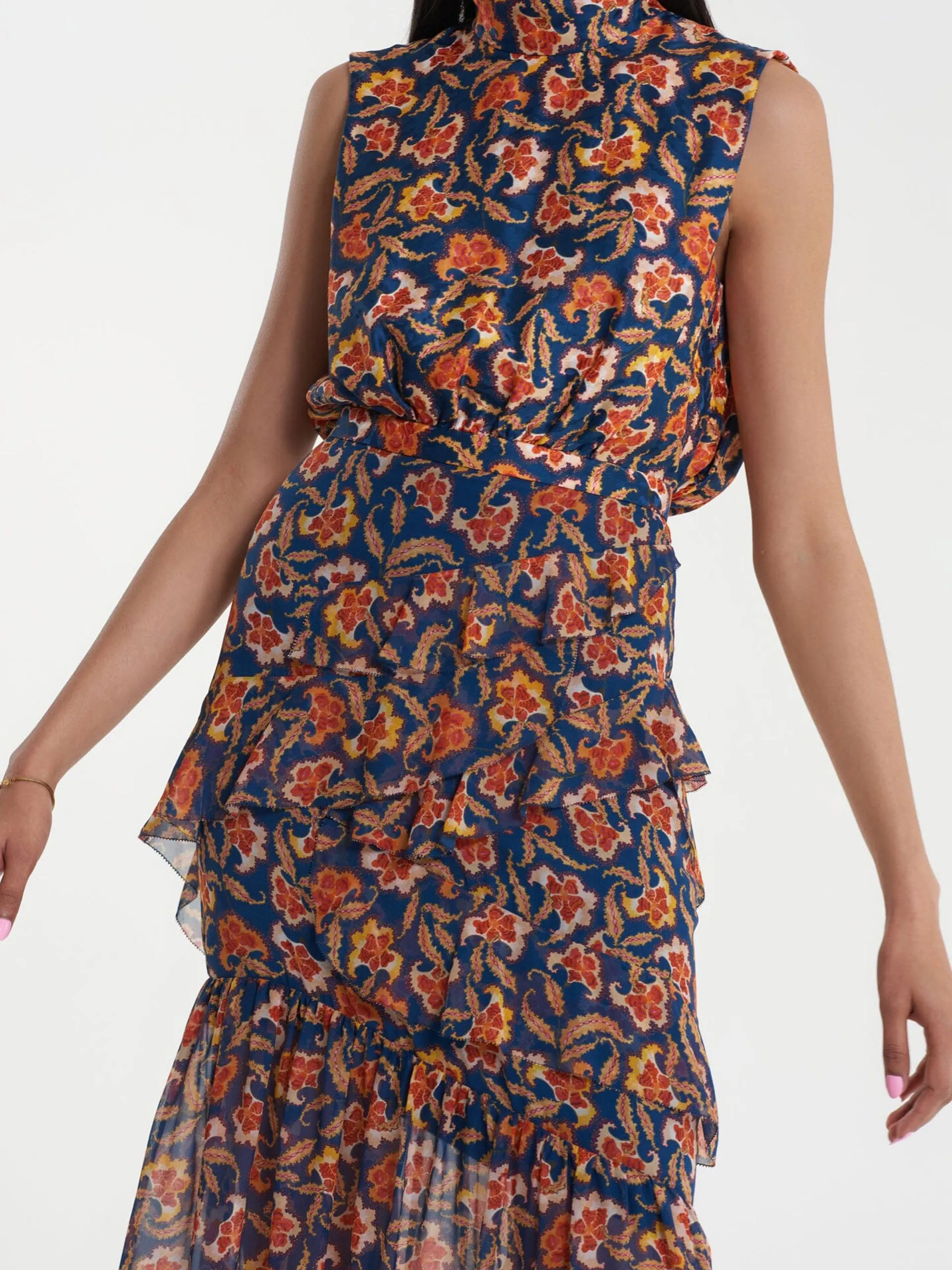 Fleur ruffle dress in delemare navy