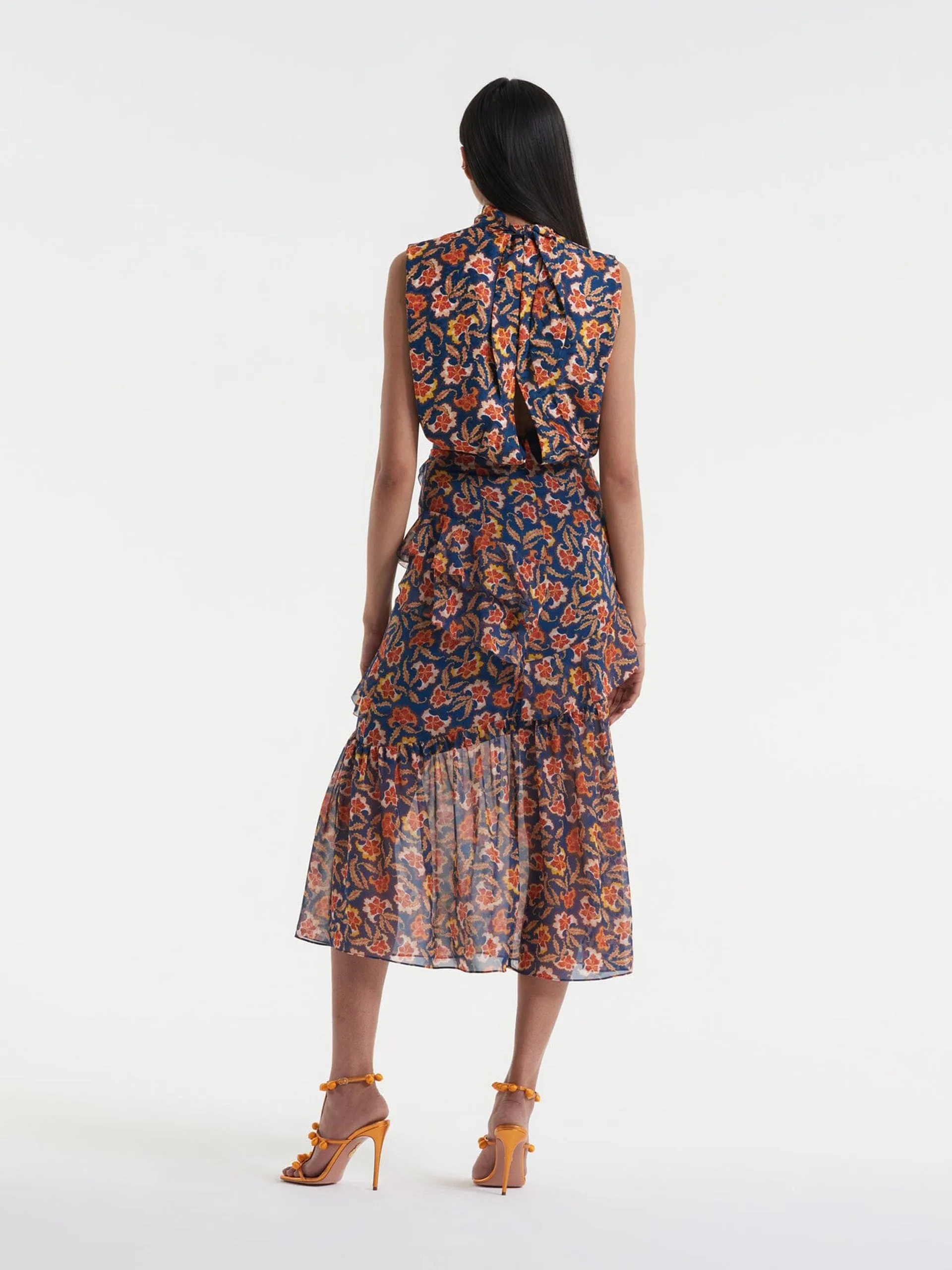 Fleur ruffle dress in delemare navy