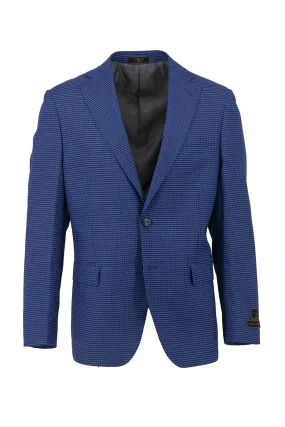 French Blue and Black Mini Check Dolcetto Modern Fit, Pure Wool Jacket by Tiglio Luxe