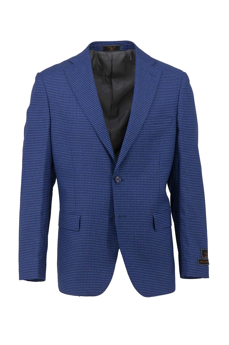 French Blue and Black Mini Check Dolcetto Modern Fit, Pure Wool Jacket by Tiglio Luxe