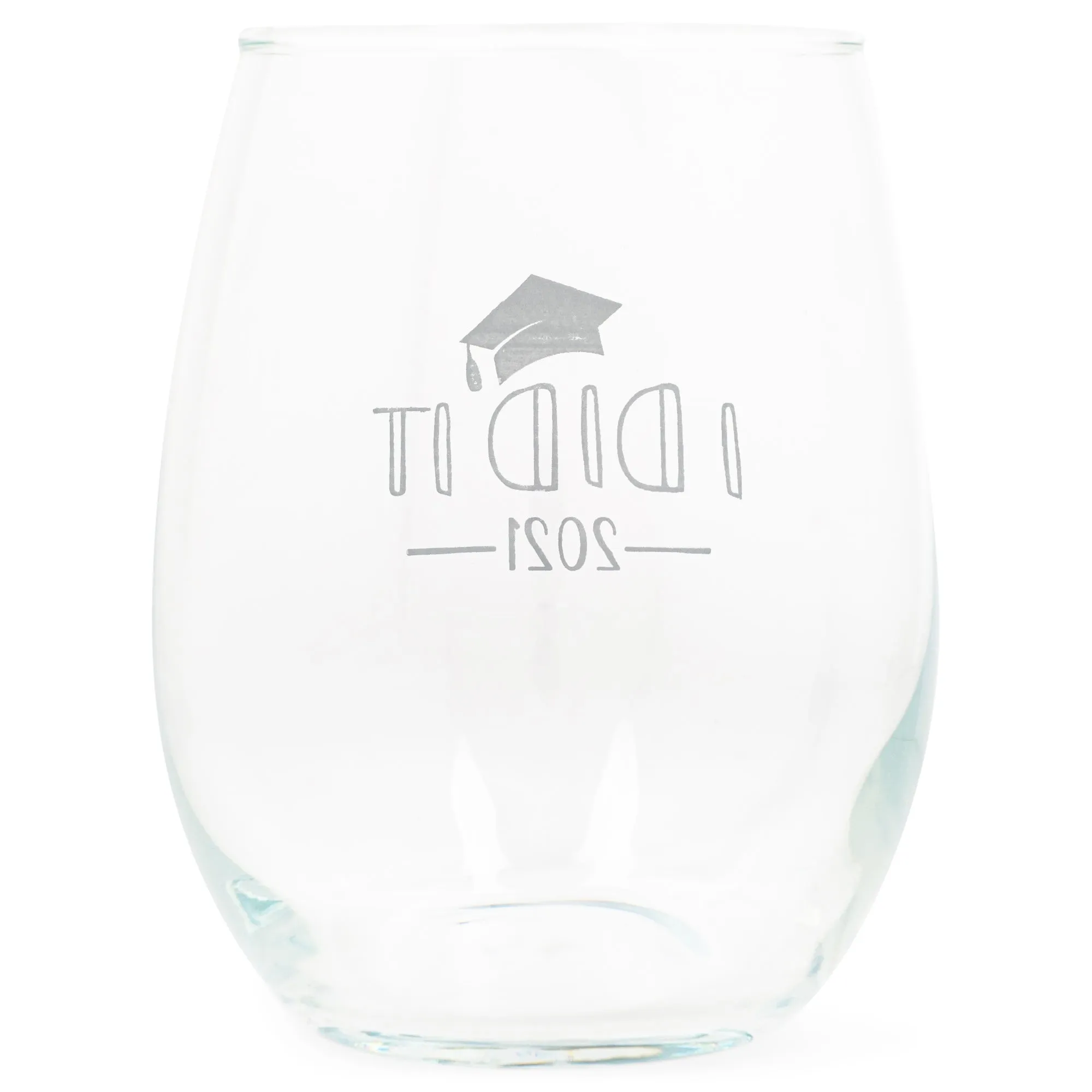 I Did It 2021 Grad Grey 14 ounce Glass Stemless Wine Glass