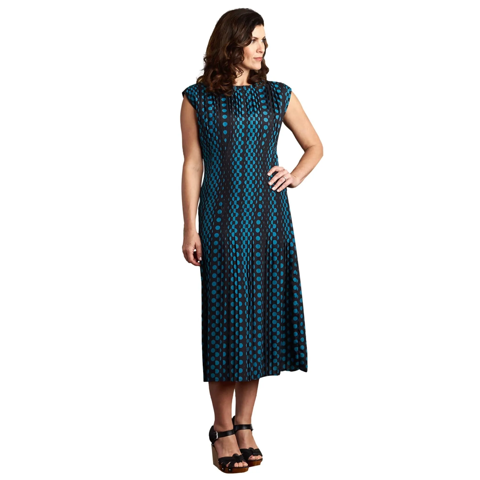J. Peterman Women's Vintage Pleated Polka Dot Dress - Black and Blue