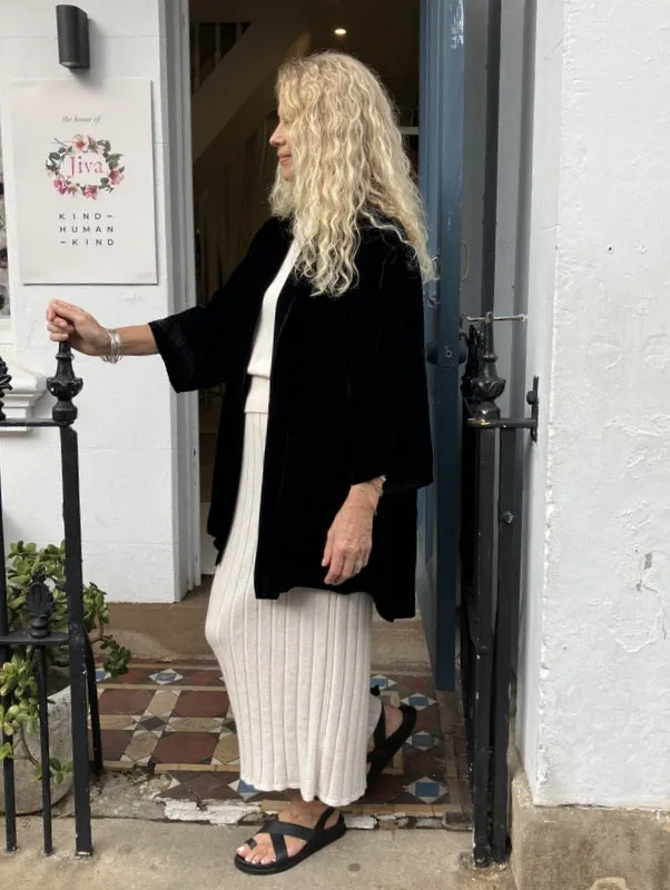 Jiva Silk/ Velvet Kimono Jacket - Black