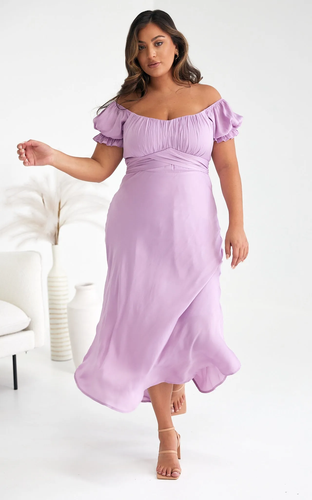 Jolene Dip Hem Midi Dress - Lilac