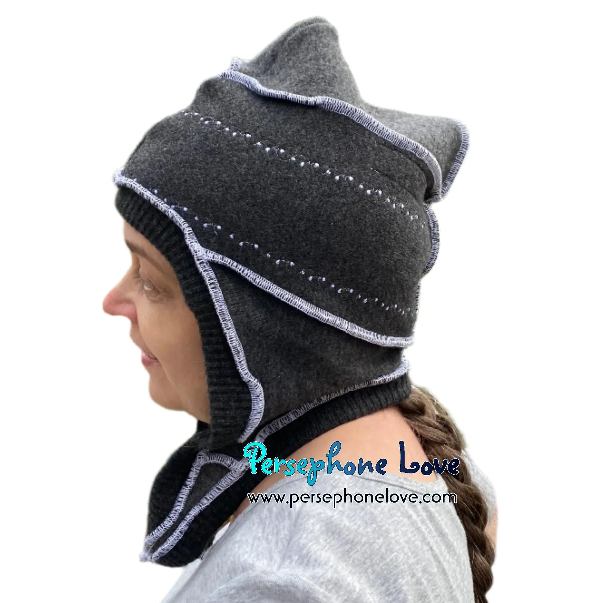 Katwise inspired grey felted 100% cashmere pixie jester hat-1520