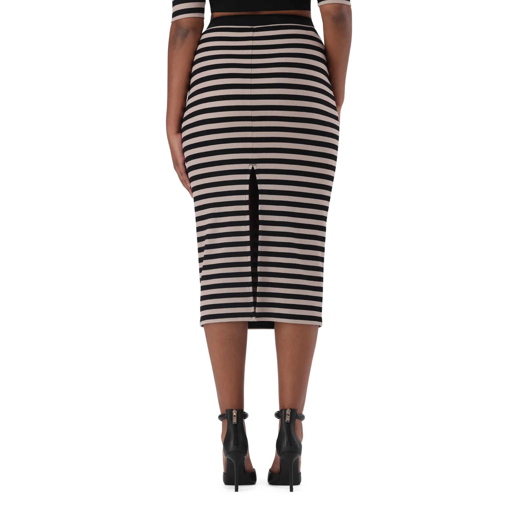 KINSLEY STRIPED BLACK CHAMPAGNE BODYCON SKIRT