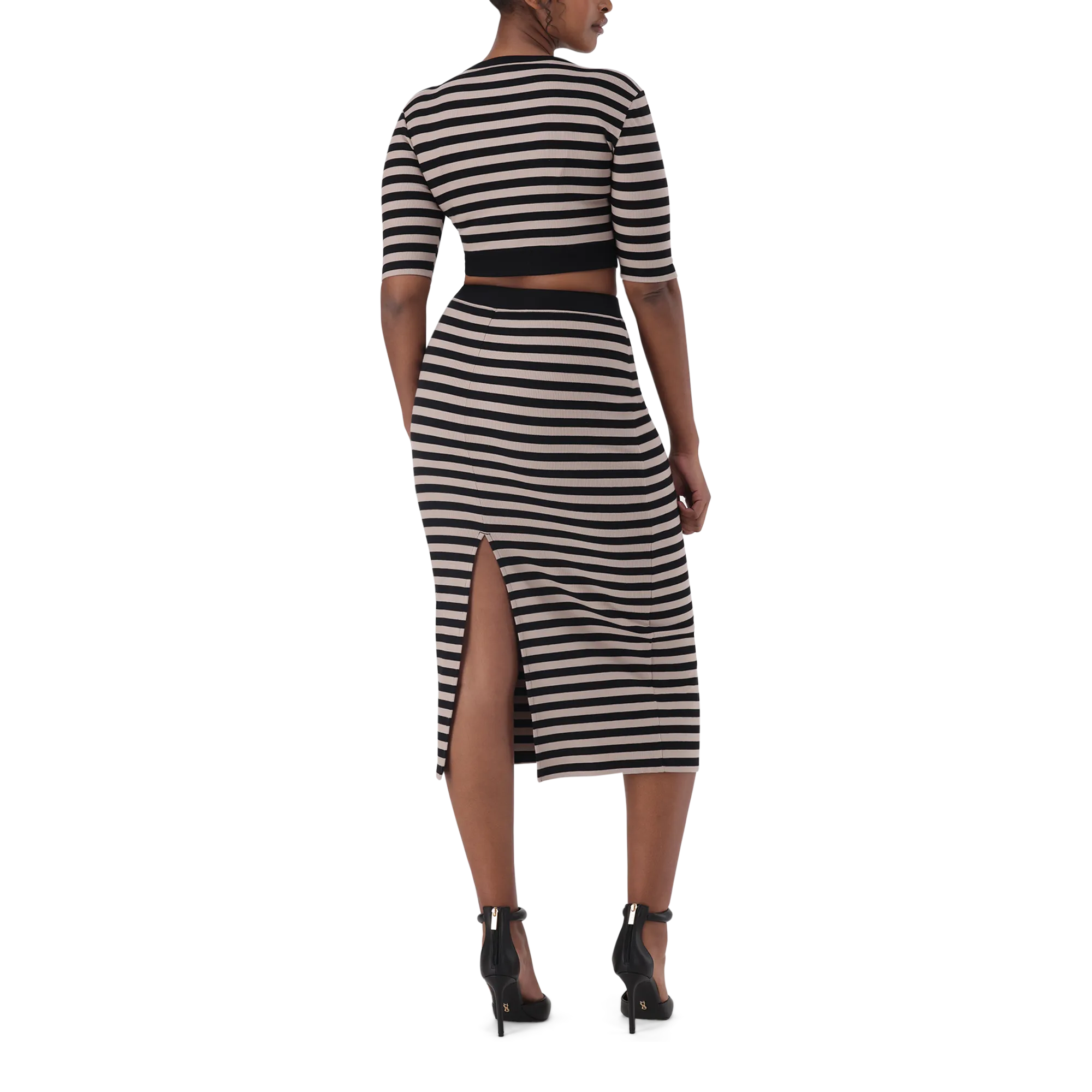 KINSLEY STRIPED BLACK CHAMPAGNE BODYCON SKIRT
