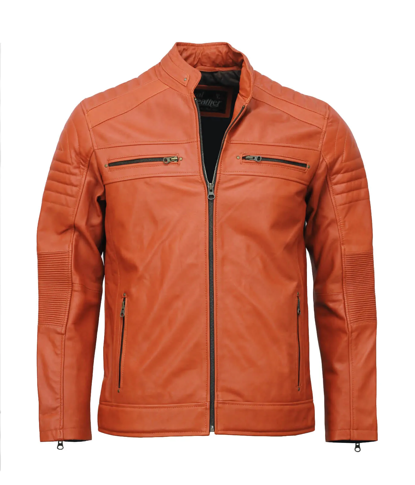 Men’s Café Racer Brown Leather Biker Jacket Classic Motorcycle Style