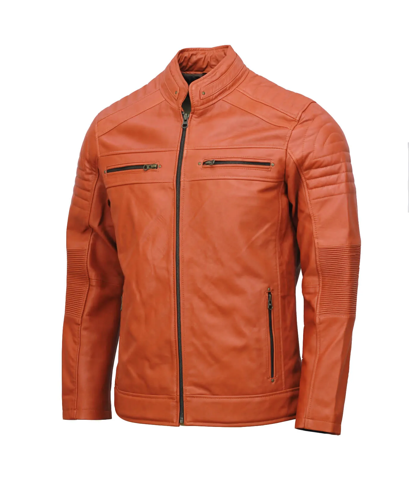 Men’s Café Racer Brown Leather Biker Jacket Classic Motorcycle Style