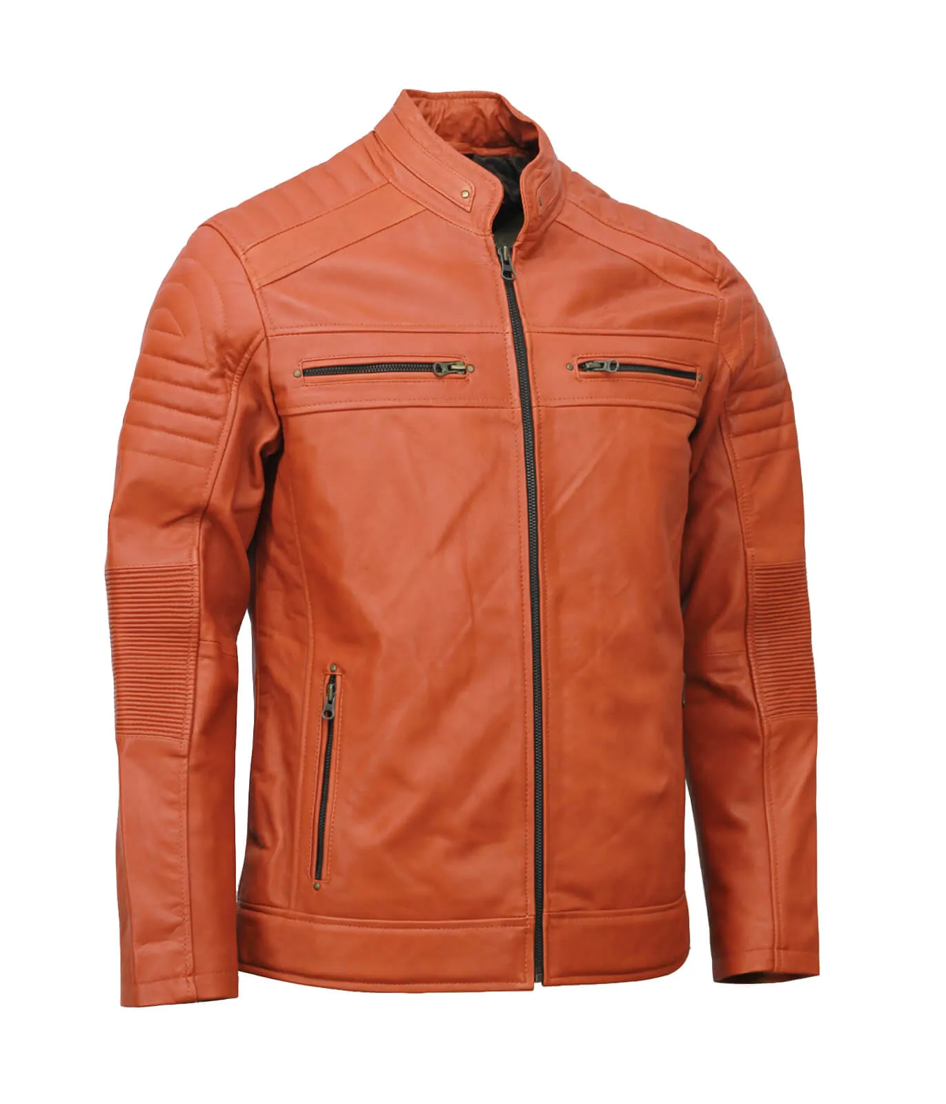 Men’s Café Racer Brown Leather Biker Jacket Classic Motorcycle Style