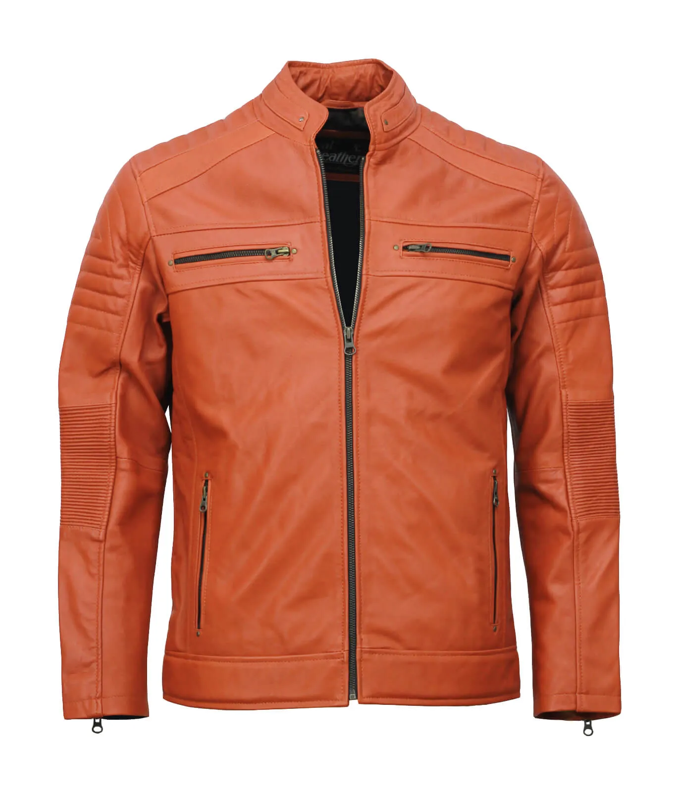 Men’s Café Racer Brown Leather Biker Jacket Classic Motorcycle Style