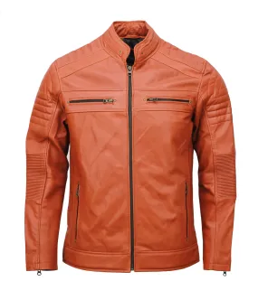 Men’s Café Racer Brown Leather Biker Jacket Classic Motorcycle Style