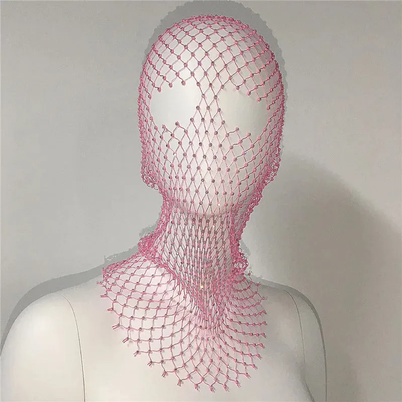 Rave Shining Rhinestone Fishnet Balaclava
