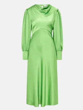Sadie Green Satin Cowl Neck Midi Dress
