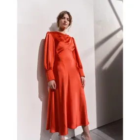 Sadie Red Satin Cowl Neck Midi Dress