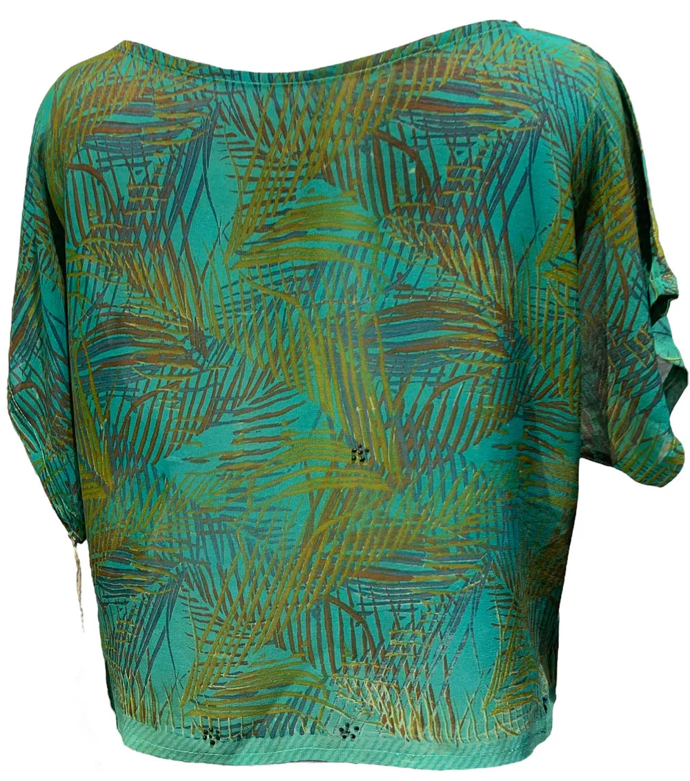 SARIKNOTSARI- SHEER AVATAR SILK BOXY TOP