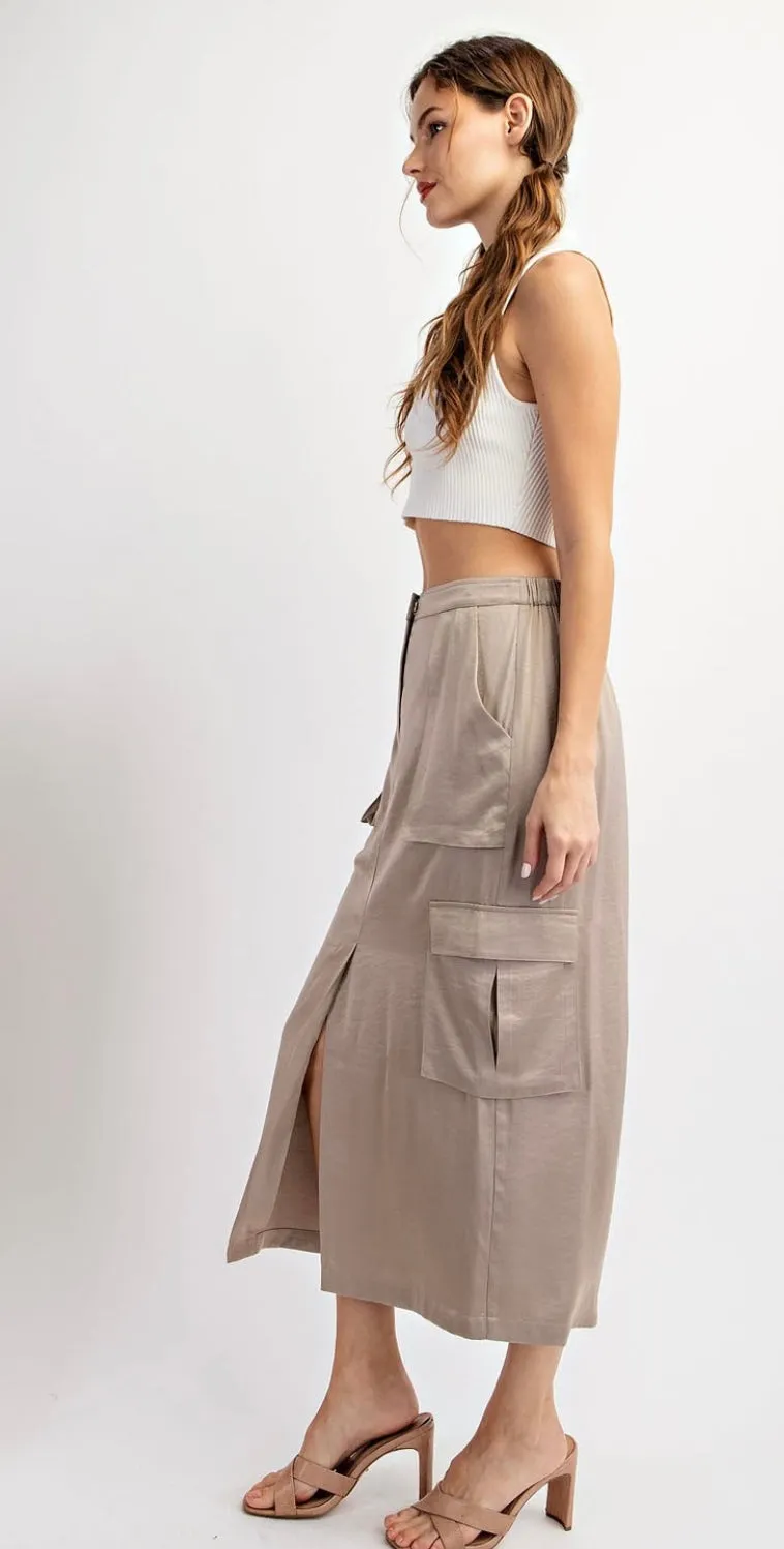 Satin Cargo Midi Skirt
