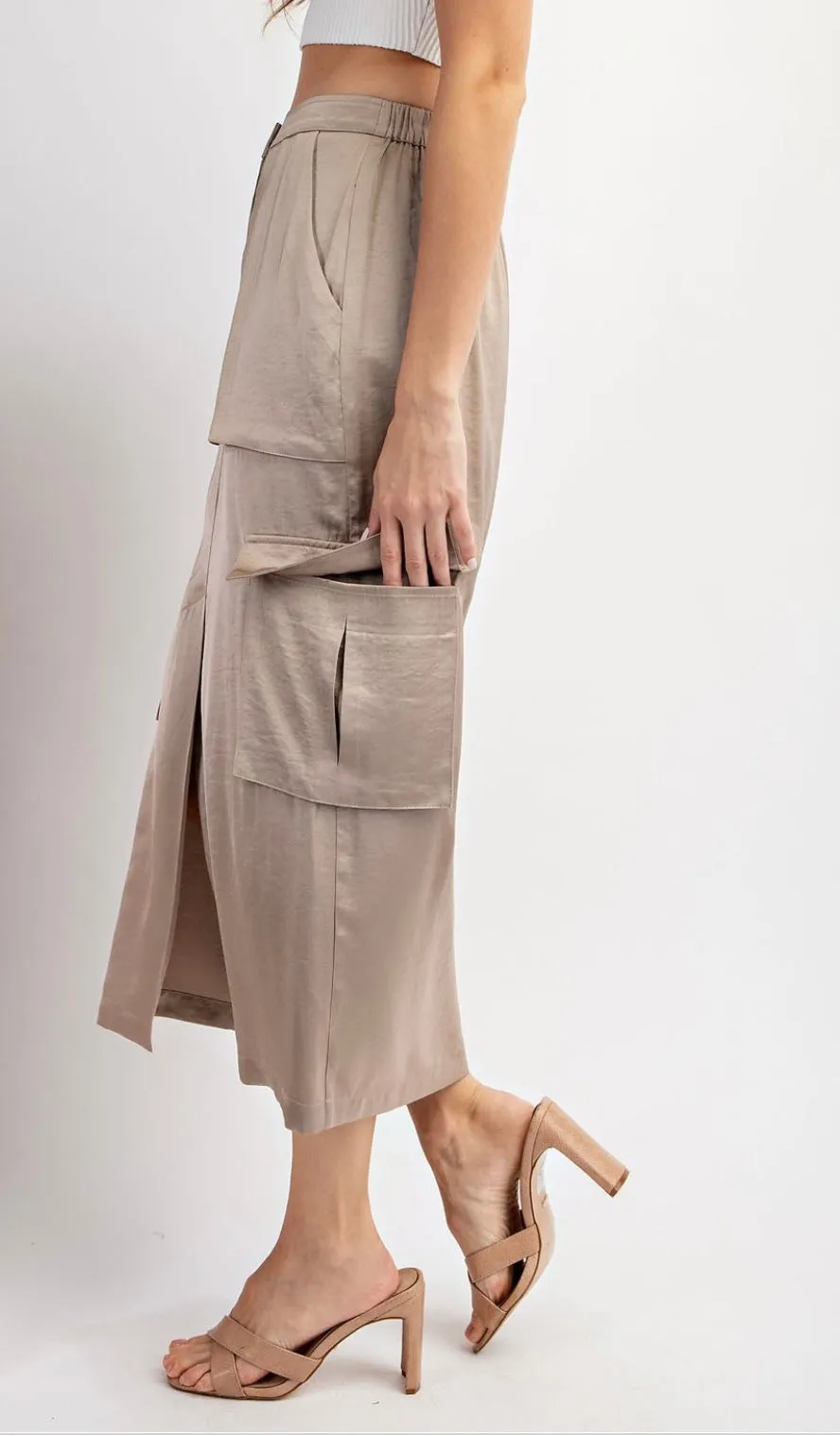 Satin Cargo Midi Skirt