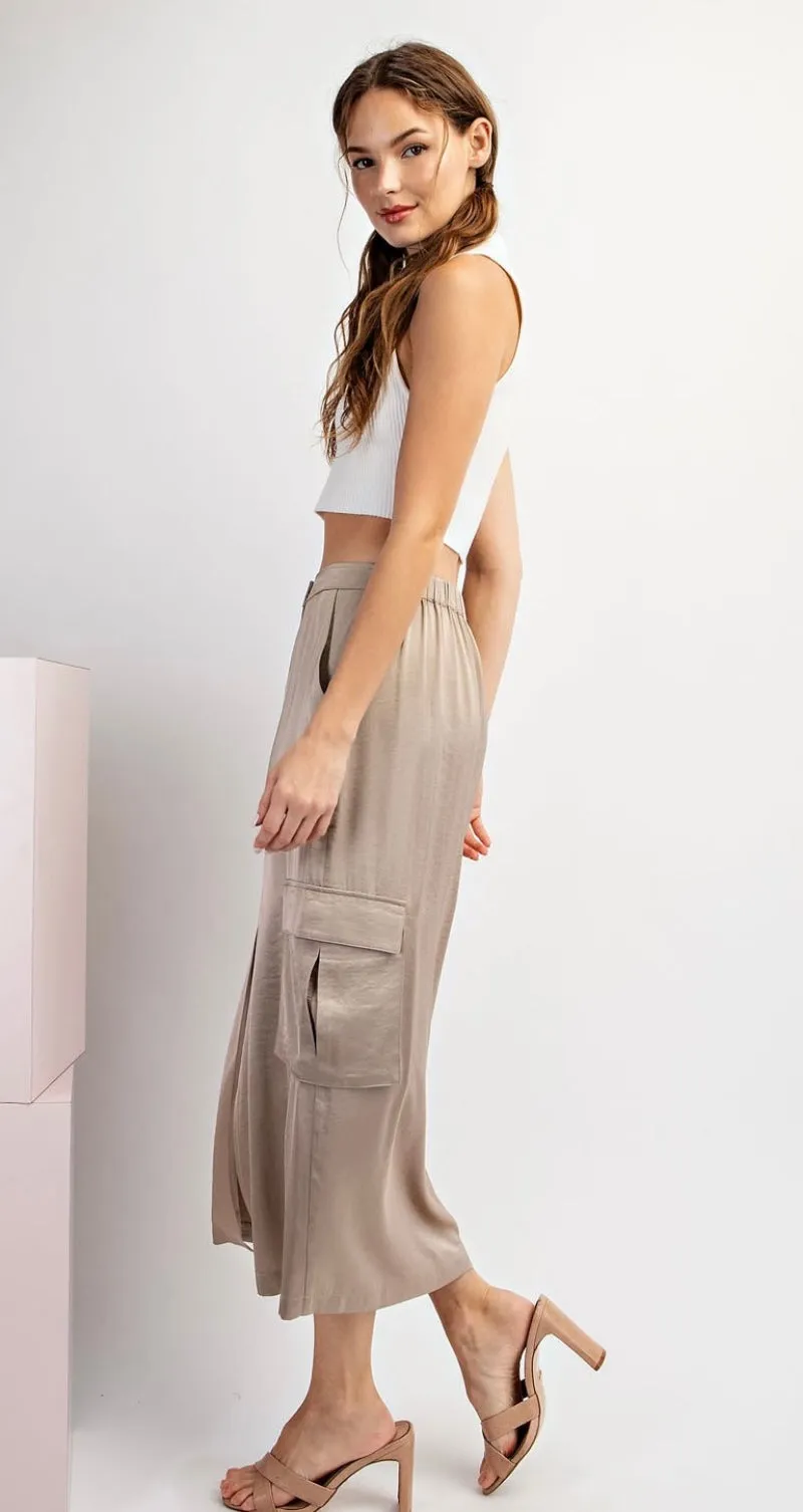 Satin Cargo Midi Skirt