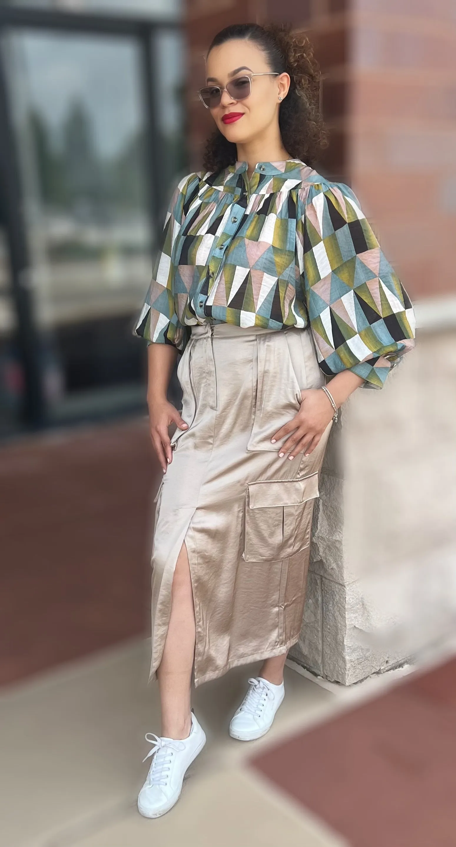 Satin Cargo Midi Skirt