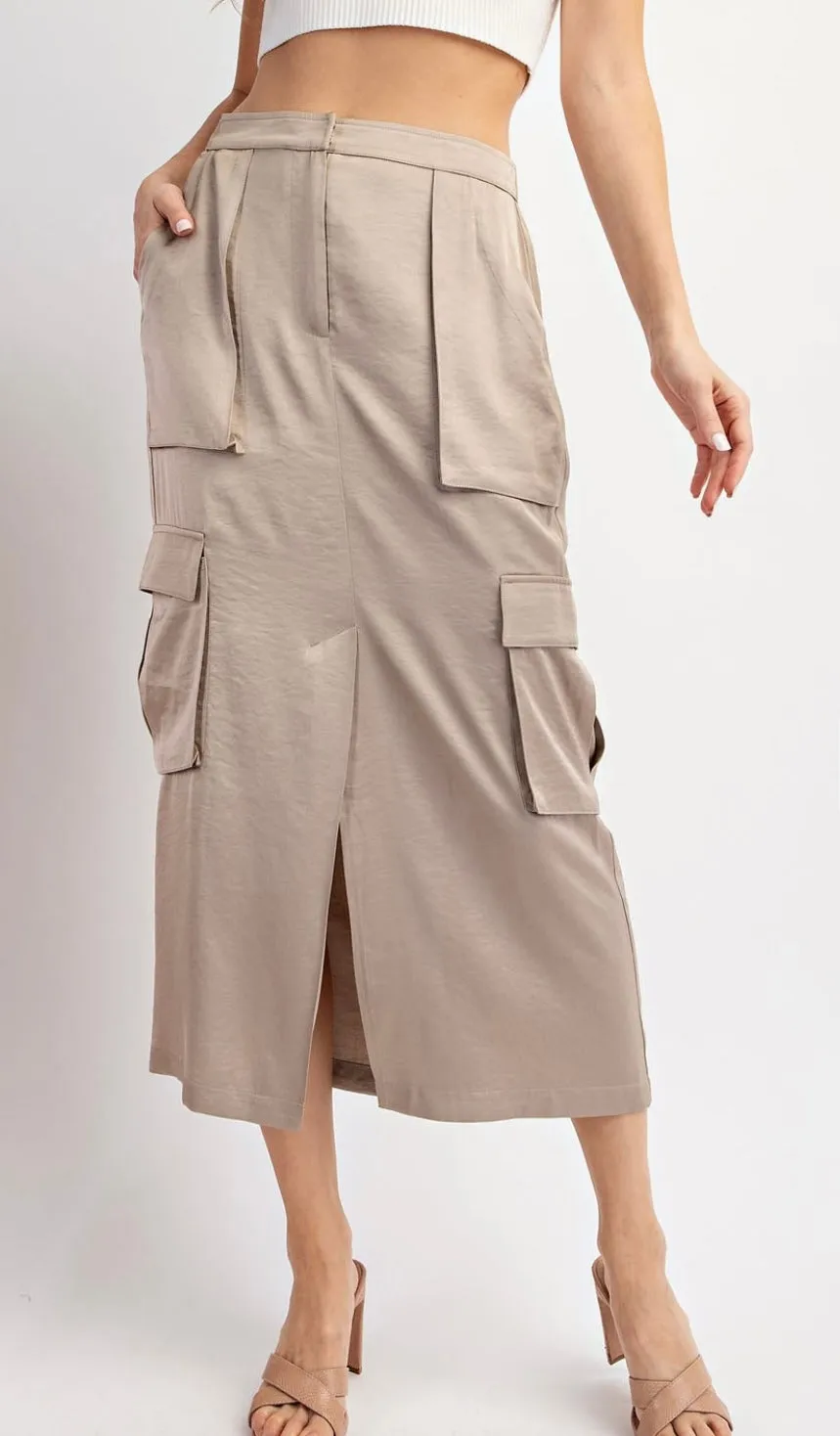 Satin Cargo Midi Skirt