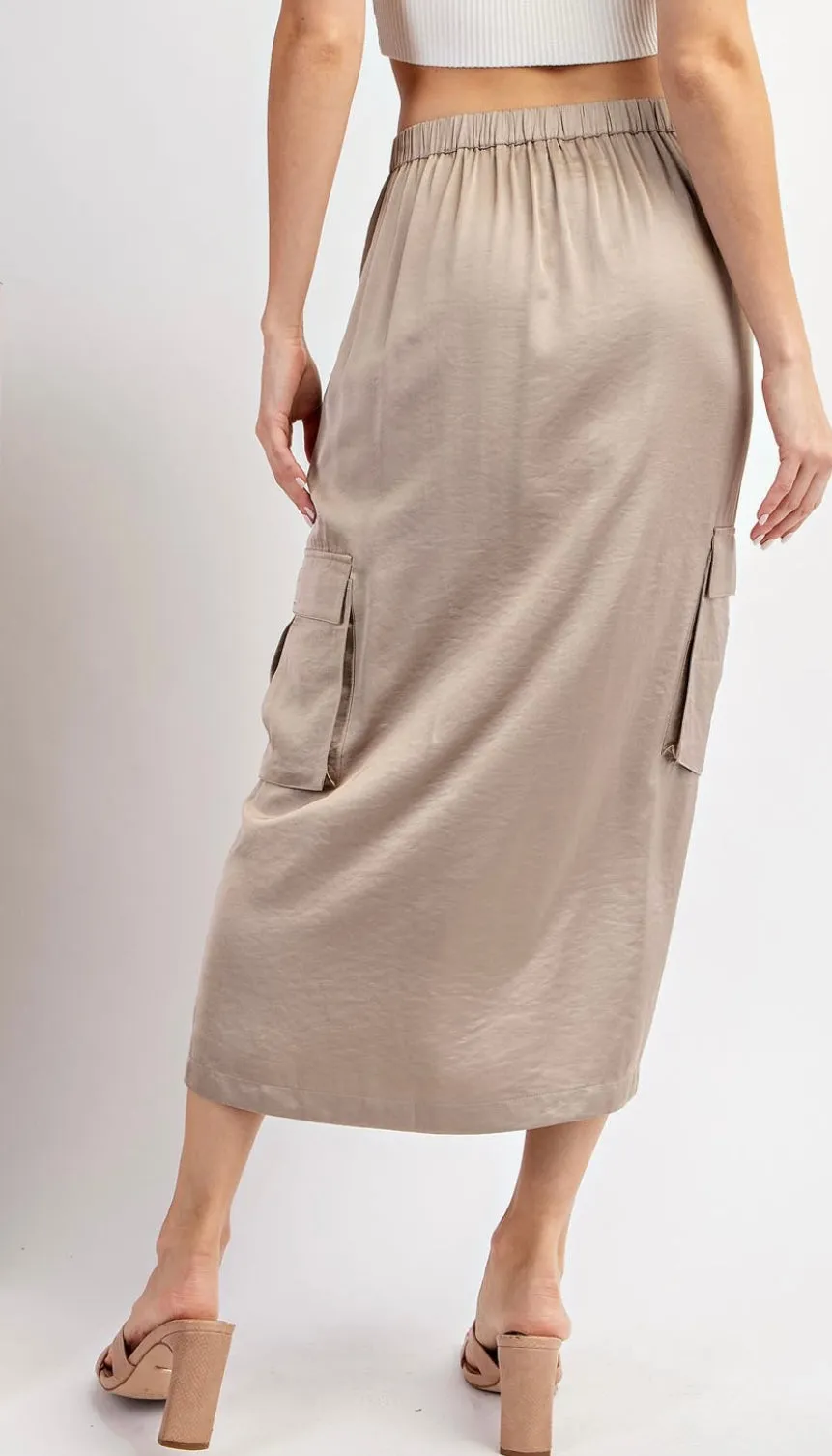 Satin Cargo Midi Skirt